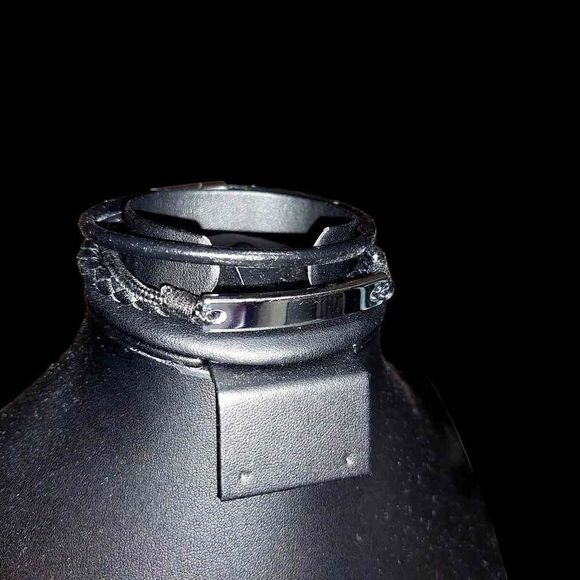 Black Faux Leather Bracelet Stack With Silver Details, 8.5" Length - Picture 1 of 6